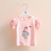 Girls Clothes 2023 Summer Cotton White Pink Solid Color Bow Heart Embroidery Princess Short Sleeve O-Neck Kids Girl T-Shirt