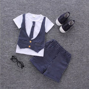 Children Handsome Clothing Suit Kid Casual T-Shirt With Fake Vest+ Pant Boys Fashion Summer Sets