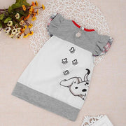 Baby Girls Summer Cute Dress Lovely Bowknot Cartoon Dog Print O-Neck Fly Sleeve Casual Dresses for Girl Children Dresses