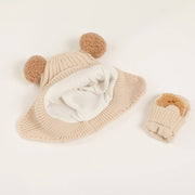 VISgogo Baby Winter Hat Beanie Cap Gloves Set Cartoon Bear Ear Protection Knitted Hat Toddler Cute Warm Cold Weather Accessories