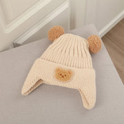 VISgogo Baby Winter Hat Beanie Cap Gloves Set Cartoon Bear Ear Protection Knitted Hat Toddler Cute Warm Cold Weather Accessories